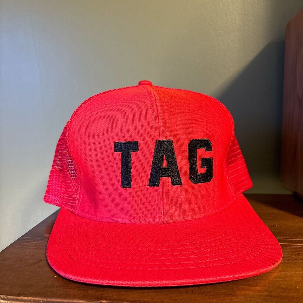 Vintage TAG Sample Red Mesh Trucker Snapback Hat